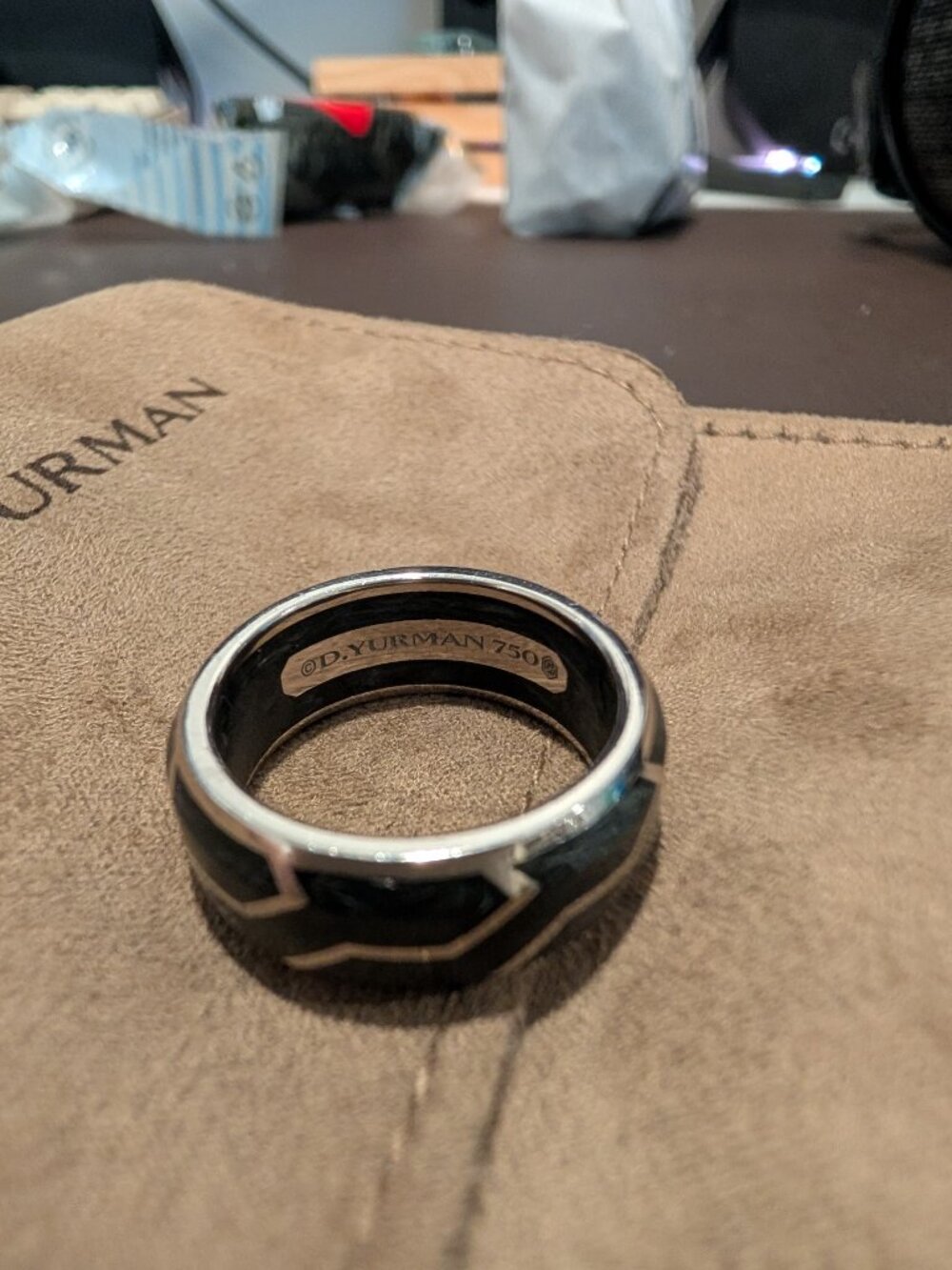 David Yurman Forged Carbon Band Ring - 18K White Gold,8.5mm - Picture 4 of 7